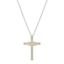 Load image into Gallery viewer, Dazzlingrock Collection 0.10 Carat (ctw) Round White Diamond Ladies Cross Pendant 1/10 CT (Silver Chain Included), 18K Yellow Gold