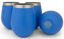 Load image into Gallery viewer, Stainless Steel Wine Glasses: Large 18 Oz Set of 4 Stemless Metal Wine Glass Set with No Lids- Outdoor Wine Tumbler for the Pool, Camping, Cookouts, Travel - Set of 4 Drinking Cups (Blue)