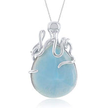 Load image into Gallery viewer, Sterling Silver Natural Larimar Pear-Shaped Octopus 16+2" Pendant Neckalce