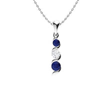 Load image into Gallery viewer, Diamondere Natural and Certified Diamond and Blue Sapphire Three Stone Petite Necklace in 14k White Gold | 0.22 Carat Pendant with Chain
