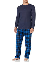 Load image into Gallery viewer, Essentials by Seven Apparel Men's Long-Sleeve Top and Fleece Bottom Pajama Set, Navy/Black, Small