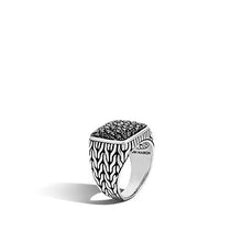 Load image into Gallery viewer, John Hardy Men's Classic Chain Silver Signet Ring with Black Sapphire, Size 10