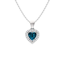 Load image into Gallery viewer, Diamondere Natural and Certified London Blue Topaz and Diamond Heart Petite Necklace in 14k White Gold | 0.51 Carat Pendant with Chain