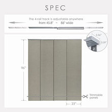 Load image into Gallery viewer, GoDear Design Deluxe Adjustable Sliding Panel Track Blind 45.8"- 86" W x 96" H, Extendable 4-Rail Track for Large Window, Semi Sheer Trimmable Natural Woven Fabric, Semi Privacy, Reed