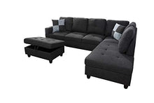 Load image into Gallery viewer, AYCP Fine Furniture Sectional Sofa Couch,L-Shaped Modern Style w/Storage Ottoman 3-Piece for Living Room|Linen Upholstery|(2) Toss Pillows(Right Hand Facing, Black)