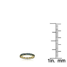 Load image into Gallery viewer, Ice Gems Yellow Gold Flashed Silver London Blue Topaz 3mm Round-Cut Eternity Ring, Size 6