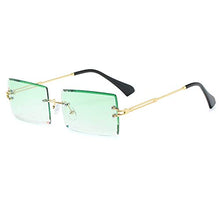 Load image into Gallery viewer, LASPOR Retro Rimless Rectangle Sunglasses for Women Men Tinted Lens Gold Metal Frameless Vintage Square Glasses UV400 Protection Green gradient