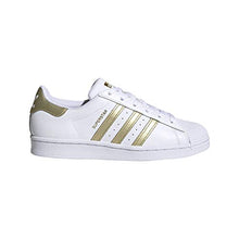 Load image into Gallery viewer, adidas Originals Women's Superstar Sneaker, White/Gold Metallic/White, 9.5