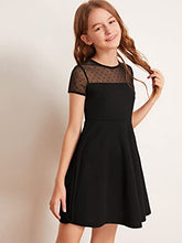Load image into Gallery viewer, SOLY HUX Girl's Contrast Mesh Short Sleeve High Waist Flared A Line Short Dress Black 11-12Y