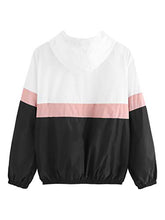 Load image into Gallery viewer, SweatyRocks Women's Casual Sport Colorblock Drawstring Hooded Windbreaker Jacket Black#1 M