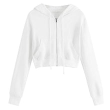 Load image into Gallery viewer, Teen Girls Hoodie Sweatshirt, Womens Running Fitness Sportswear Long Sleeve Zipper Casual Loose Shirt Cropped Tops (White, S)