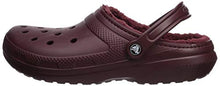 Load image into Gallery viewer, Crocs Men's and Women's Classic Lined Clog | Warm and Fuzzy Slippers, Burgundy/Burgundy, 15 Women 13 Men US