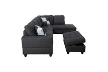 Load image into Gallery viewer, AYCP Fine Furniture Sectional Sofa Couch,L-Shaped Modern Style w/Storage Ottoman 3-Piece for Living Room|Linen Upholstery|(2) Toss Pillows(Right Hand Facing, Black)