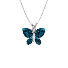 Load image into Gallery viewer, Diamondere Natural and Certified London Blue Topaz and Diamond Butterfly Petite Necklace in 14k White Gold | 1.11 Carat Pendant with Chain