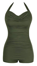 Load image into Gallery viewer, Sovoyontee Women's One Piece Tummy Control Swimwear Boyleg Ruched Swimsuit Army Green S