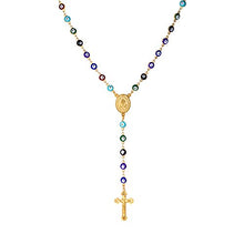 Load image into Gallery viewer, U7 Women Mens 18K Gold Plated Stainless Steel Link Colorful Evil Eye Beaded Rosary Necklace with Crucifix and Medal