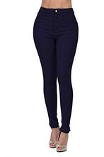 Load image into Gallery viewer, High Rise-Waisted Women Juniors Colored Stretchy Skinny Butt Lift Jeans Pants Black White (Navy, M)