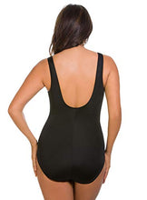 Load image into Gallery viewer, Longitude Women's Swimwear Shirring Chic Highneck Long Torso Tummy Control One Piece Swimsuit, Black, 08