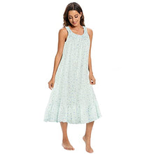 Load image into Gallery viewer, FMIRREO Womens Sleeveless Long Nightgown Cotton Loungewear Comfy Soft Sleepwear Full Length Sleep Dress Loose Nightdress Print purple green-XL