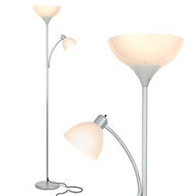 Load image into Gallery viewer, Brightech Sky Dome Plus - Super Bright LED Torchiere & Reading Floor Lamp - Dimmable Modern Standing Pole Lamp for Office, Living Room – Tall Mother-Daughter Lights for Bedroom Night Lighting – Silver