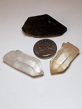 Load image into Gallery viewer, 3pc Set Clear & Smokey & Tangerine Quartz Points Raw Natural Healing Crystal Gemstone Specimens from Brazil