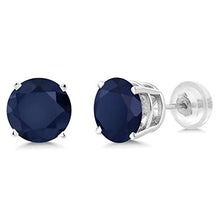 Load image into Gallery viewer, Gem Stone King 14K White Gold Blue Sapphire Women's Stud Earrings, 2.00 Cttw Gemstone Birthstone 6MM Round