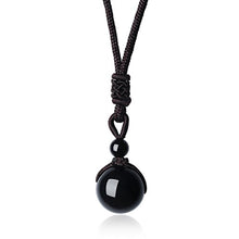 Load image into Gallery viewer, COAI Unisex Genuine Round Black Obsidian Bead Reiki Healing Pendant Adjustable Cord 18mm