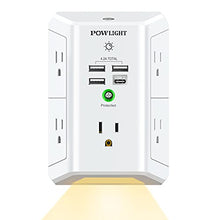 Load image into Gallery viewer, Outlet Extender with Night Light, USB Wall Charger, POWLIGHT 5-Outlet Surge Protector Power Strip with 4 USB Ports, 1680 Joules Multi Plug Outlet with Spaced Outlets for Home, Office, White