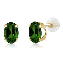 Load image into Gallery viewer, Gem Stone King 2.40 Ct Oval 8x6mm Green Chrome Diopside 14K Yellow Gold Stud Earrings