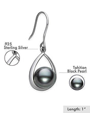 Load image into Gallery viewer, Tahitian Black Pearl Diamond Pendant and Drop Dangle Earring Set in Sterling Silver, 18"
