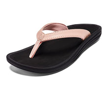 Load image into Gallery viewer, OluKai Kulapa Kai Women's Beach Sandals, Quick-Dry Flip-Flop, Water Resistant, Compression Molded Footbed & Wet Grip Soles, Petal Pink/Black, 10