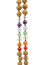 Load image into Gallery viewer, Chakra Rudraksha & Stone 108 Bead Mala Gold Plated Om Pendant