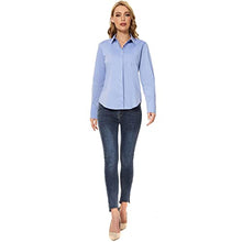 Load image into Gallery viewer, Dwirapal Women’s Stretchy Button Down Long Sleeve Shirts Casual Button Up Collar Slim Fit Office Work Blouse (Small, Denim Blue)