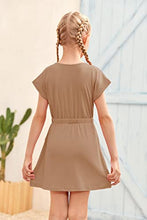 Load image into Gallery viewer, FISACE Girls Kids Dress Short Sleeve Bow Tie Button Down Casual Dresses Summer Slim Waist Tops Khaki