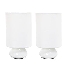 Load image into Gallery viewer, Simple Designs LT2043-WHT-2PK Gemini Colors 2 Pack Mini Touch Fabric Shades Table Lamp Set, White/White