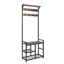 Load image into Gallery viewer, HOMEKOKO Coat Rack Shoe Bench, Hall Tree Entryway Storage Bench, Wood Look Accent Furniture with Metal Frame, 3-in-1 Design