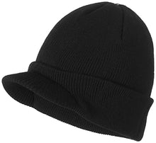Load image into Gallery viewer, HAUTZADO Knit Beanie Hat with Brim Chunky Winter Skully Cap with Visor Black