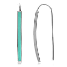 Load image into Gallery viewer, Silvershake Long Created Green Turquoise Inlay White Gold Plated 925 Sterling Silver Threader Earrings
