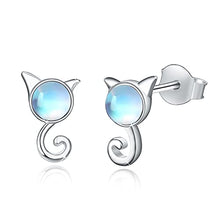 Load image into Gallery viewer, Cat Earrings, 925 Sterling Silver Moonstone Cat Stud Earrings Cute Animal earrings Moonstone Stud Earrings Cat Jewelry for Women Hypoallergenic Earrings for Sensitive Ears