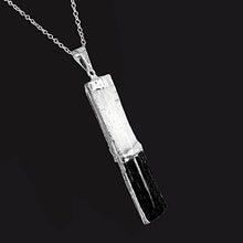 Load image into Gallery viewer, Black Tourmaline and Selenite Stacked Pendant Necklace Sterling Silver Chain - Handmade by mmCrystals™