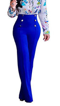 Load image into Gallery viewer, HuiSiFang Women's Casual Stretchy High Waisted Button Down Wide Leg Long Pants Plus Size Blue M