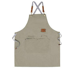 Load image into Gallery viewer, Chef Apron,Cross Back Apron for Men Women with Adjustable Straps and Large Pockets,Canvas,M-XXL (Beige)