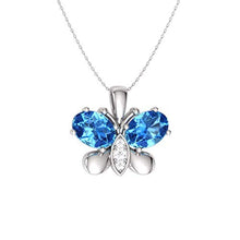 Load image into Gallery viewer, Diamondere Natural and Certified Oval Cut Blue Topaz and Diamond Butterfly Necklace in 14k White Gold | 0.60 Carat Pendant with Chain