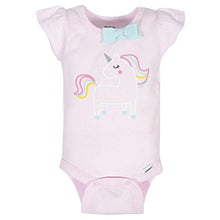 Load image into Gallery viewer, GERBER Baby Girls 4-Pack Short Sleeve Onesies Bodysuits, Pink Unicorns, 0-3 Months
