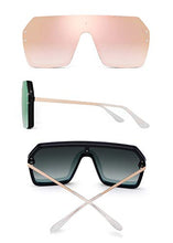 Load image into Gallery viewer, Oversized Shield Sunglasses Flat Top Gradient Lens Rimless Glasses for Women Men (Black Frame/Mirror Pink Lens)