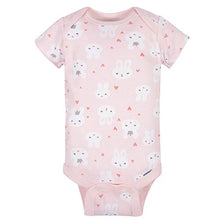 Load image into Gallery viewer, GERBER Baby Girls 4-Pack Short Sleeve Onesies Bodysuits, Pink Bunnies, 0-3 Months