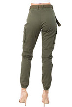 Load image into Gallery viewer, TwiinSisters Women's High Waist Slim Fit Color Cargo Joggers Pants with Matching Belt - Medium, Olive