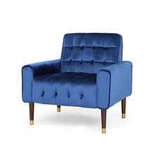 Load image into Gallery viewer, Christopher Knight Home Betsy Velvet Armchair, Modern Glam, Button-Tufted, Waffle Stitching, Navy Blue