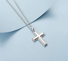 Load image into Gallery viewer, Carleen White Gold Plated Solid Sterling Silver Diamond-Cut High Polished Mens Cross Crucifix Pendant Necklace Rolo Chain Fine Jewelry For Men Boys, Length 20"