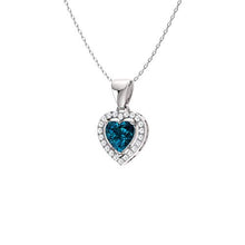 Load image into Gallery viewer, Diamondere Natural and Certified London Blue Topaz and Diamond Heart Petite Necklace in 14k White Gold | 0.51 Carat Pendant with Chain